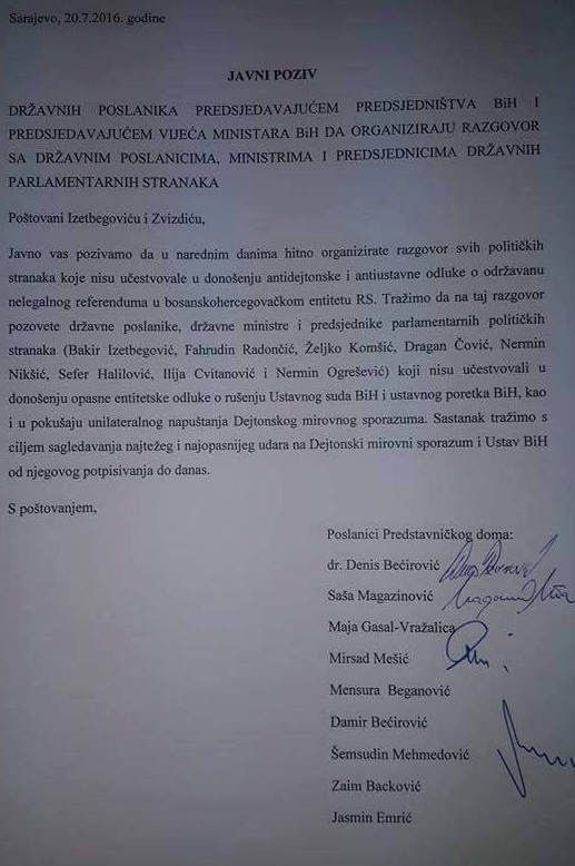 Državni zastupnici od Izetbegovića i Zvizdića traže sastanak o referendumu