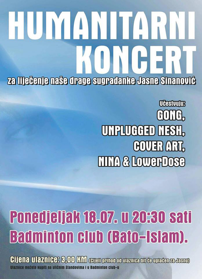 U ponedjeljak humanitarni koncert za Jasnu Sinanović