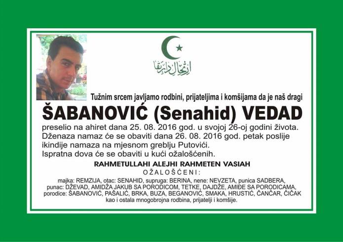 Vedad Šabanović - smrtovnica