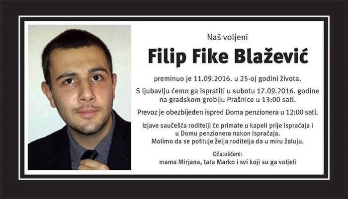 Poznato vrijeme posljednjeg ispraćaja našeg Filipa Blaževića