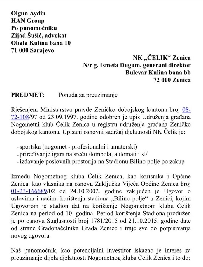 Pročitajte radnu verziju ponude za kupovinu NK Čelika