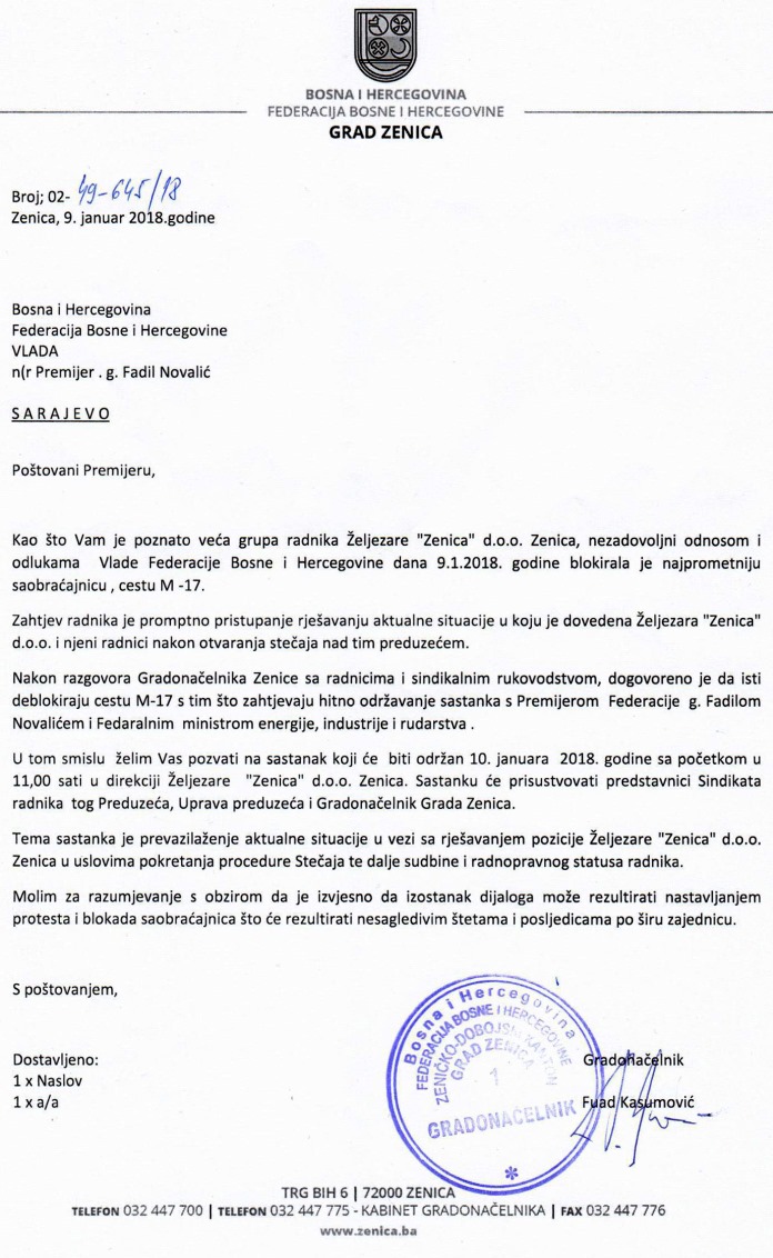 Pročitajte pismo koje je Fuad Kasumović poslao Fadilu Novaliću zbog Željezare Zenica