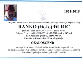 U subotu komemoracija Ranku Đuriću, istaknutom igraču OKK Čelika