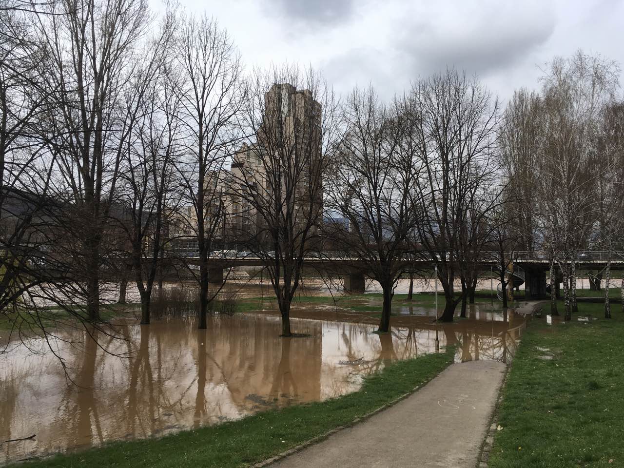 Raste nivo rijeke Bosne, u pojedinim dijelovima se i izlila (VIDEO+FOTO)