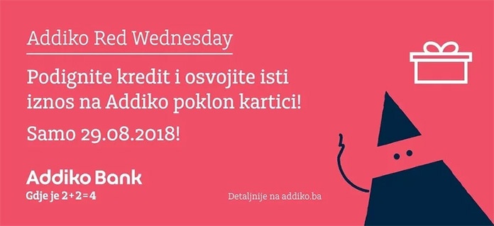 Addiko Red Wednesday – podignite kredit i osvojite isti iznos na Addiko poklon kartici