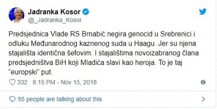 Jadranka Kosor žestoko napala Anu Brnabić zbog negiranja genocida