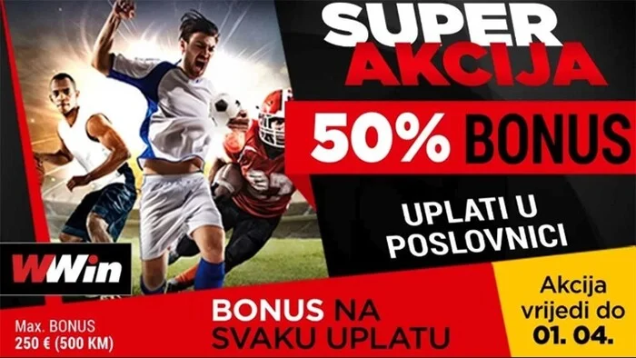 Super akcija – 50% bonusa na sve uplate u poslovnicama