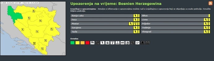 Zbog nevremena u Bosni i Hercegovini izdat žuti meteolarm