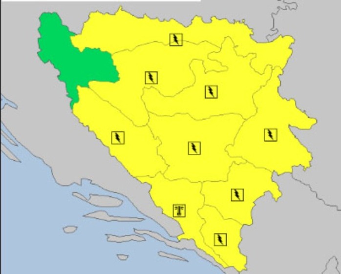 Žuti meteoalarm upaljen na području cijele Bosne i Hercegovine