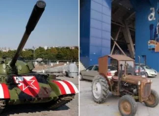Navijači Dinama postavili traktor kao odgovor na tenk u Beogradu