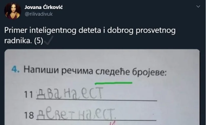 Srbi dijele zadatak iz osnovne škole zbog komentara učiteljice