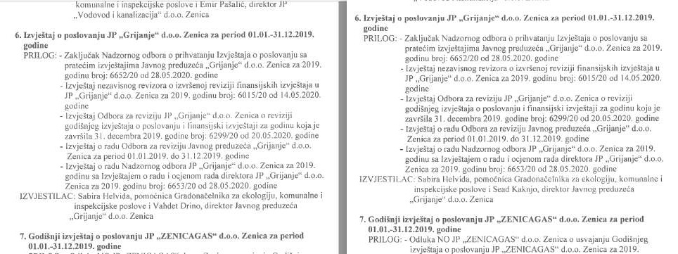 U materijalima za sjednicu Gradskog vijeća Zenice isti materijal ima različiti sadržaj za vijećnike i javnost?