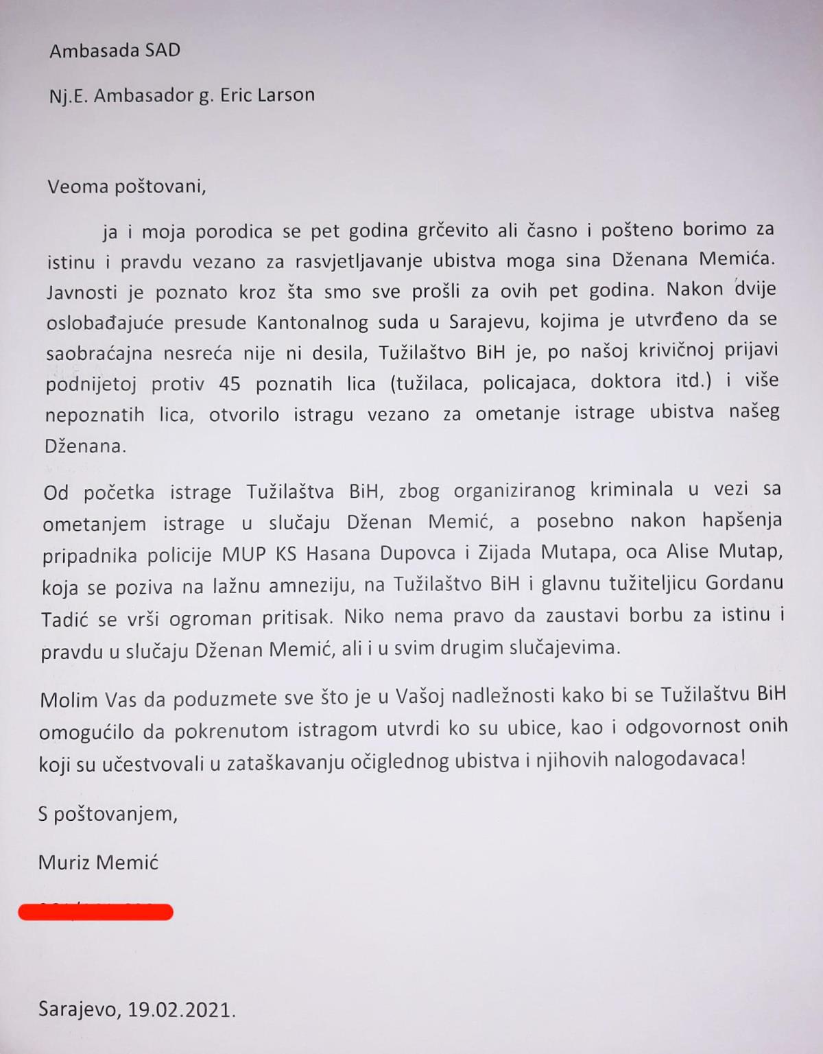 Muriz Memić traži pomoć Ambasade SAD: Molim vas učinite nešto, vrši se ogroman pritisak