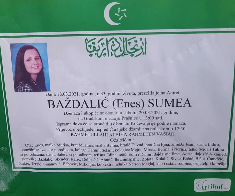 Preminula naša sugrađanka Sumea Baždalić