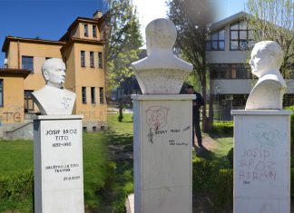 Oštećena bista Josipa Broza Tita u Travniku Bista Tito