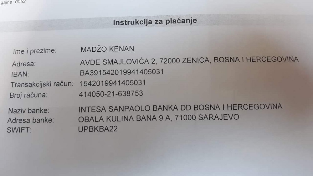 Kenan Madzo Broj Racuna