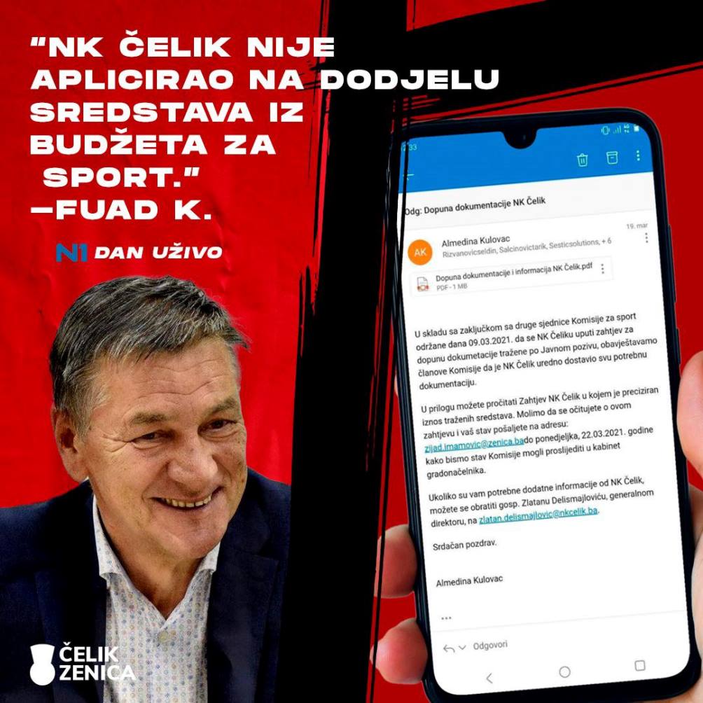 NK Čelik: Fuad Kasumović obmanjuje javnost