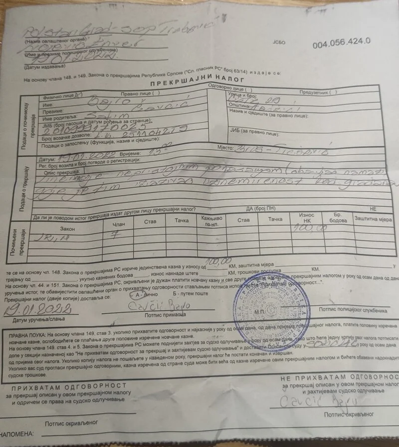 Prekrsajni Nalog Trebevic