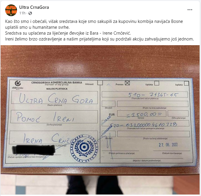 Ultra Crna Gora Uplatnica