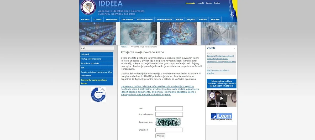 Provjerite stanje novačnih kazni putem interneta IDDEEA