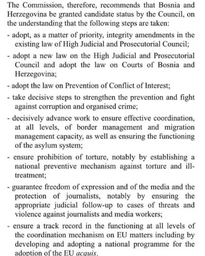 Uslovi Za BiH U EU