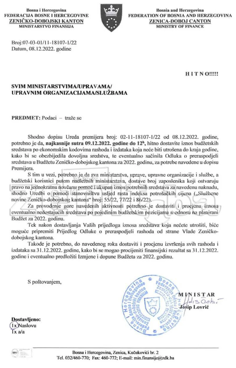 Zahtjev Za Isplatu Jednokratne Pomoci Vlada ZDK 1