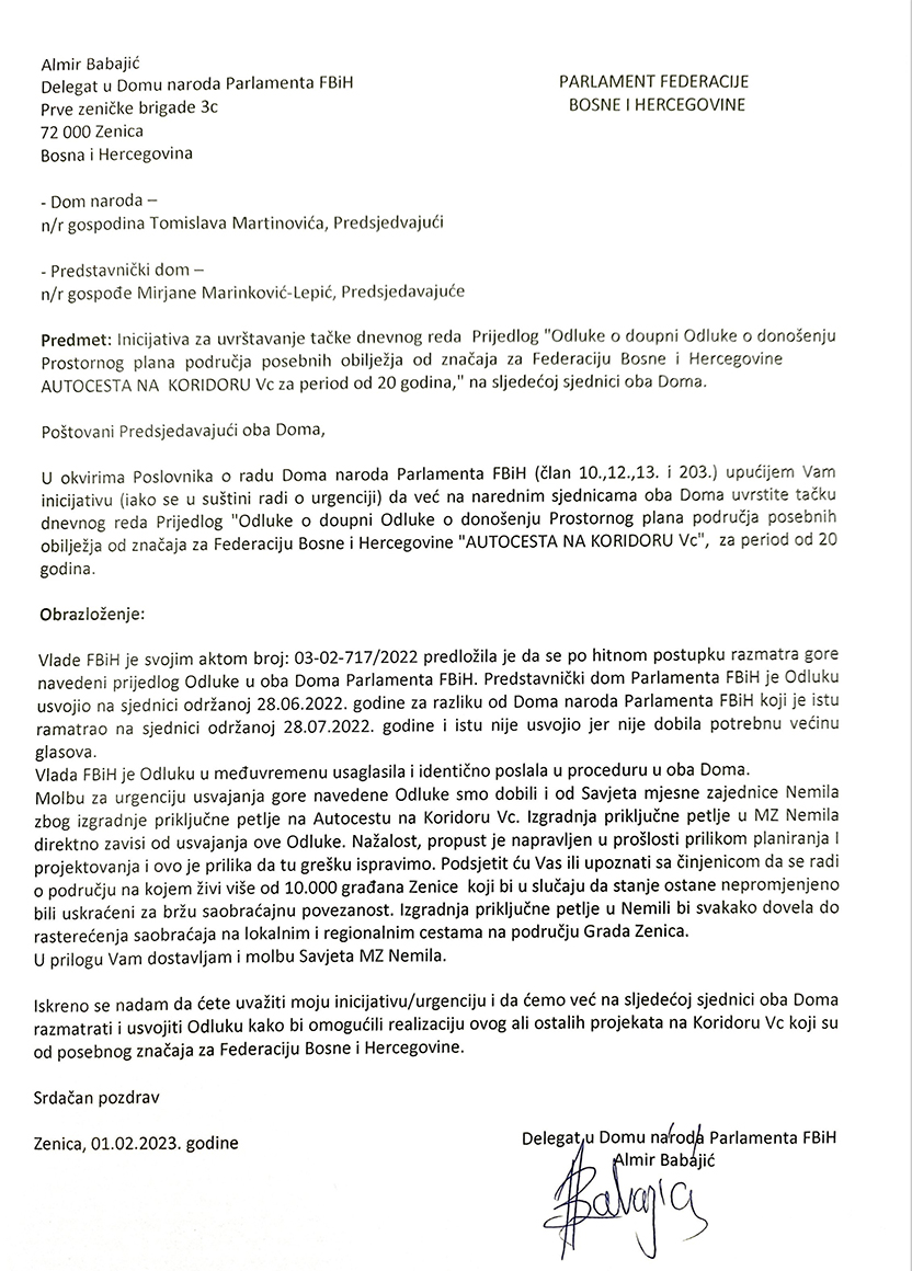 Inicijativa Za Uvrstavanje Odluke O Dopuni Odluke O Donosenju Prostornog Plana Podrucja Posebnih Obiljezja Od Znacaja Za Federaci