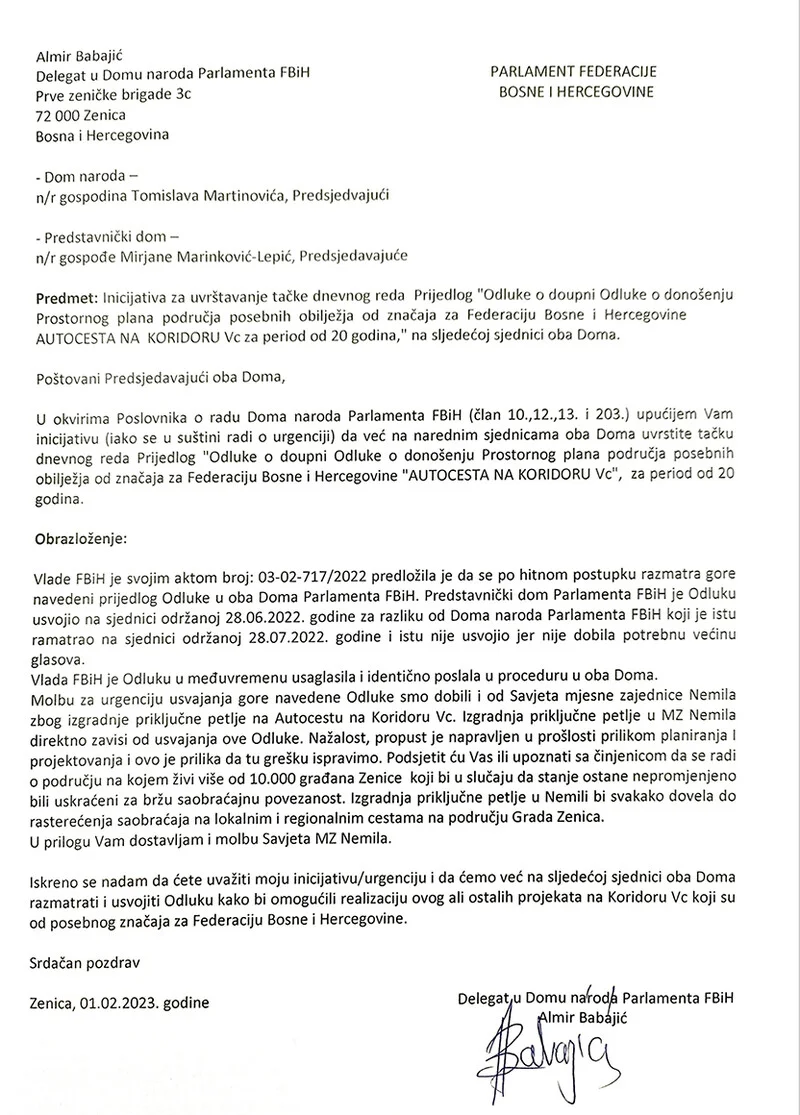 Inicijativa Za Uvrstavanje Odluke O Dopuni Odluke O Donosenju Prostornog Plana Podrucja Posebnih Obiljezja Od Znacaja Za Federaci