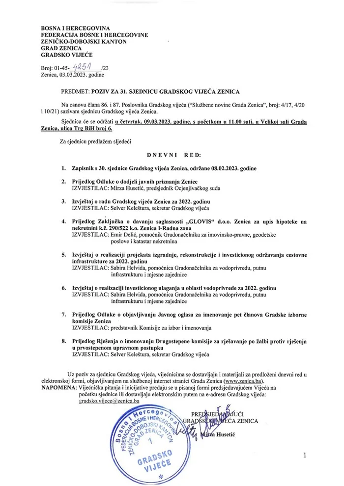 Poziv Za 31 Sjednicu GVZ 09032023 Godine 230303 182202