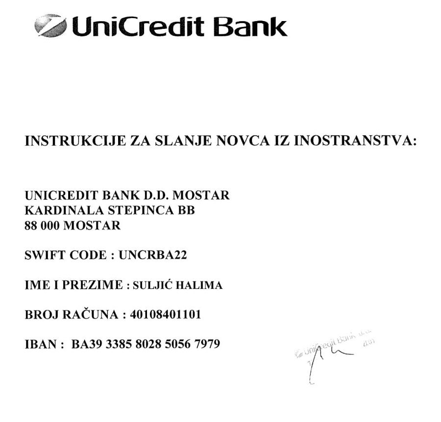 Unicredit Banka Transakciji Racun Za Inostranstvo Za Mahdya