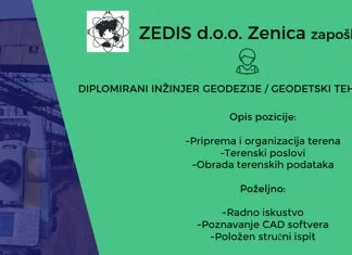 Prilika za posao: Firmi iz Zenice potreban inžinjer geodezije/geodetski tehničar ZEDIS Posao