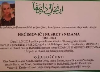 Hećimović Nizama, Smrtovnica