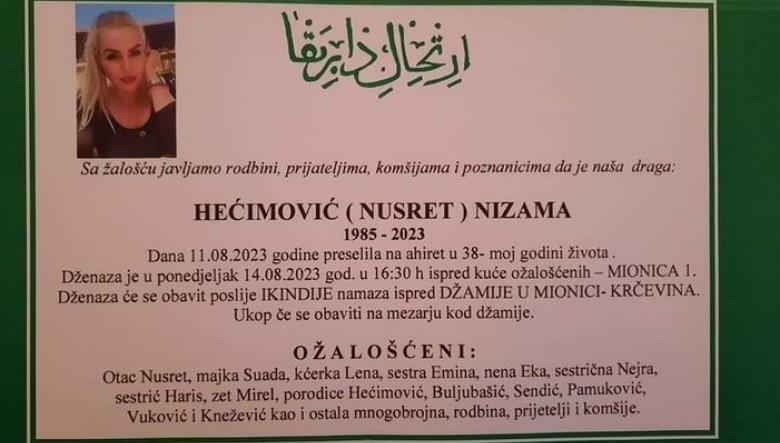 Hećimović Nizama, Smrtovnica