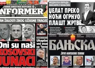 Režimski tabloidi u Srbiji napadače predstavljaju kao kosovske heroje Naslovnice Režimskih Tabloida