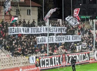 NK Čelik dobio žestoku kaznu zbog navijanja na utakmici protiv Zrinjskog NK Celik Jug Transparent Na Utakmici Protiv Zrinjskog