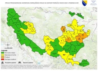 Vanredno hidrološko stanje: Porast vodostaja u slivovima Bosne, Vrbasa i Spreče Karta Koja Prikazuje Područje Vanrednog Hidrološkog Stanja 25.03 . 28 .03 .