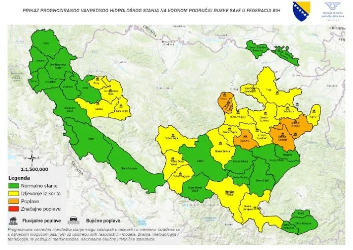 Karta Koja Prikazuje Područje Vanrednog Hidrološkog Stanja 25.03 . 28 .03 . 