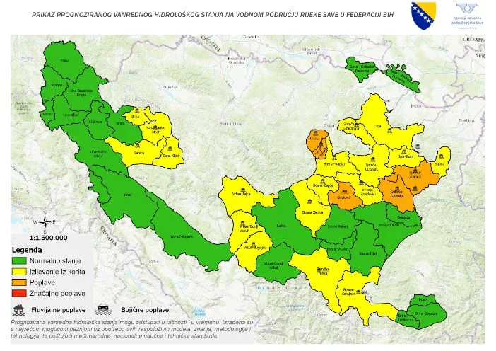 Karta Koja Prikazuje Područje Vanrednog Hidrološkog Stanja 25.03 . 28 .03 . 