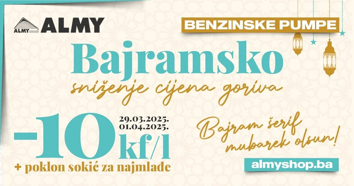 Tradicionalno bajramsko sniženje cijena goriva na benzinskim pumpama ALMY