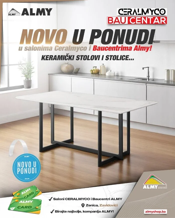 Trpezarijski stolovi i stolice vrhunskog kvaliteta u salonima CERALMYCO i baucentrima ALMY