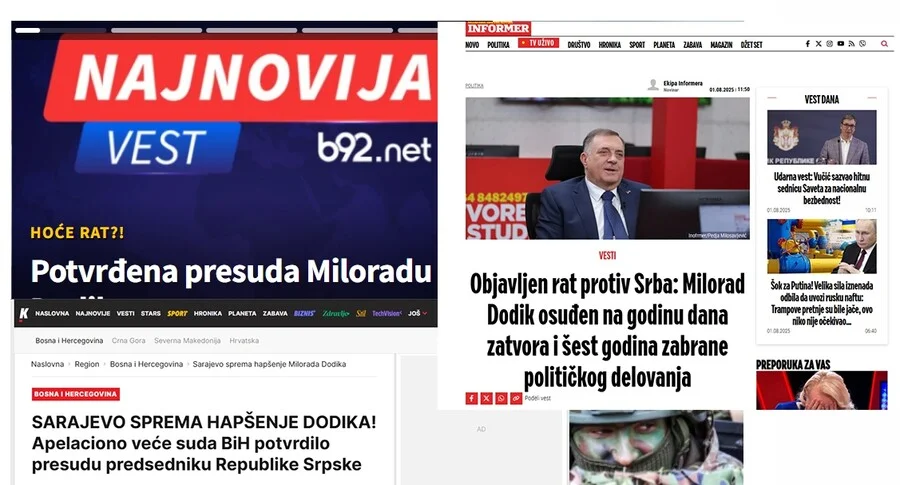 Mediji u Srbiji nakon presude Dodiku: “Objavljen rat protiv Srba”, “Hoće rat?!”