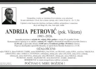 Posljednji ispraćaj Andrije Petrovića danas na Gradskom groblju Prašnice