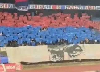 Navijači Borca napravili koreografiju s likom monstruma Ratka Mladića